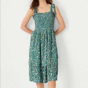 Ann Taylor Floral Tie Shoulder Flare Dress